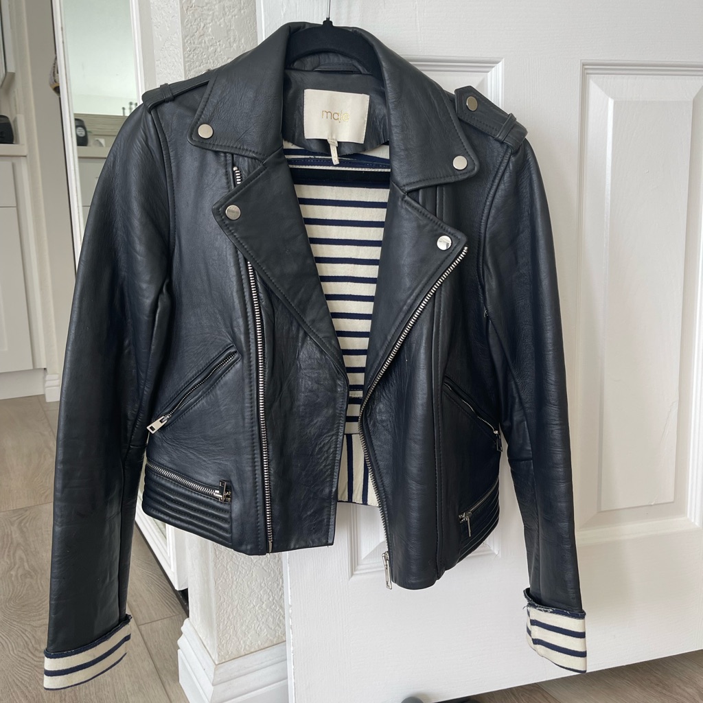 Maje , Gently Used Calfskin Leather Jacket , Black Color , Size 38 ( Small )
